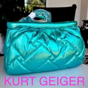 KURT GEIGER  London NWT METALLIC green Soft quilted leather clutch crossbody